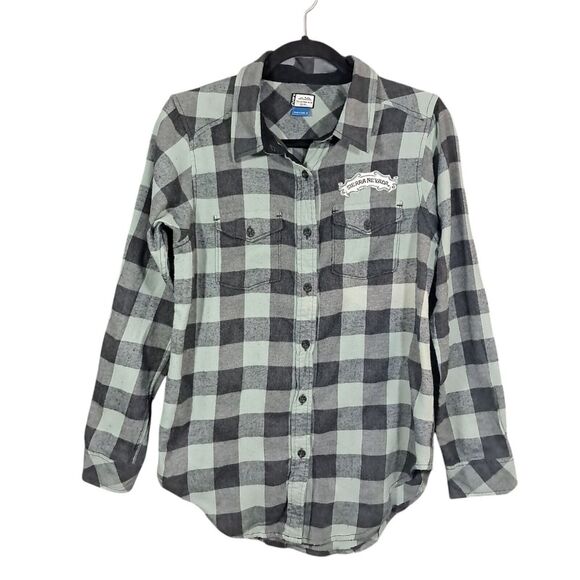 Kavu Shirt Womens Small Plaid Flannel Long Sleeve Button‎ Up Outdoor Elbow Patch - Picture 1 of 12